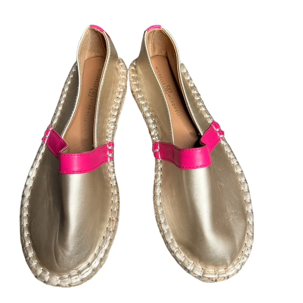 Michelle Mcdowell Flats Womens 7 Shoes Espadrille Slip-On Faux Leather Pink Gold